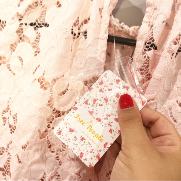 NWT Free People blush pink Olivia Lace Top - Picture 7 of 10